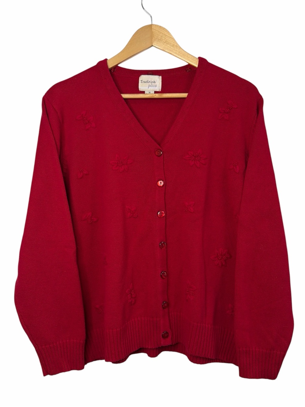Vintage Tradition Plus Red Holly Embroidered Cardigan Sweater 1X